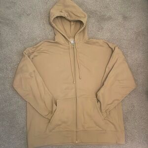 Aritzia TNA beige tan zip up cozy fleece hoodie